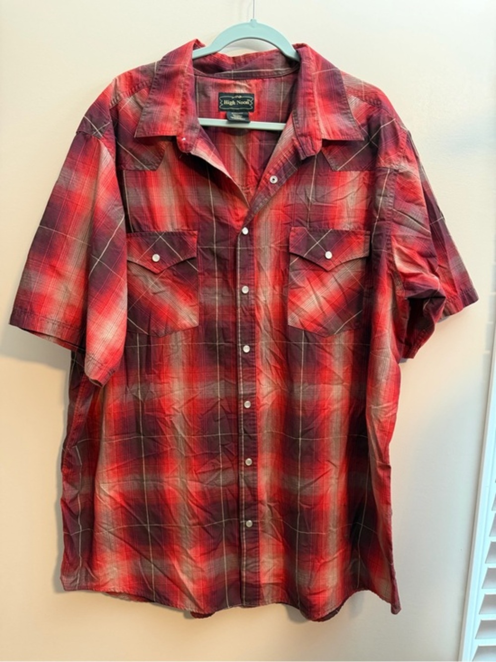 High Noon Men's Red Plaid Short-Sleeve Button-Down Shirt 2XLT